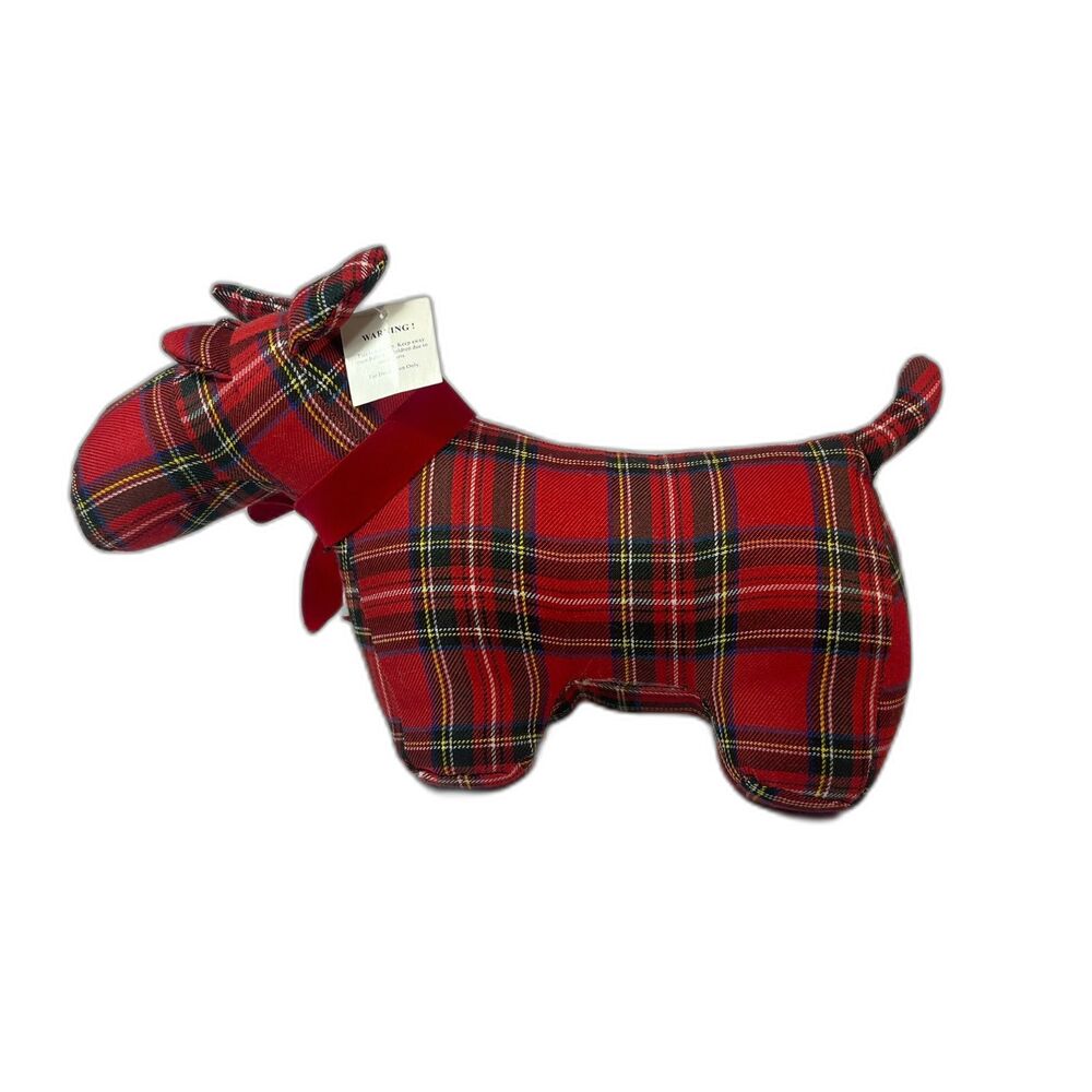 NWT Debi Lilly Scottie Terrier Dog Door Stop Tartan Red Plush